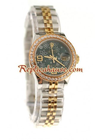 Rolex Suizo Réplica estampado floreado Datejust Reloj - tamaño dama