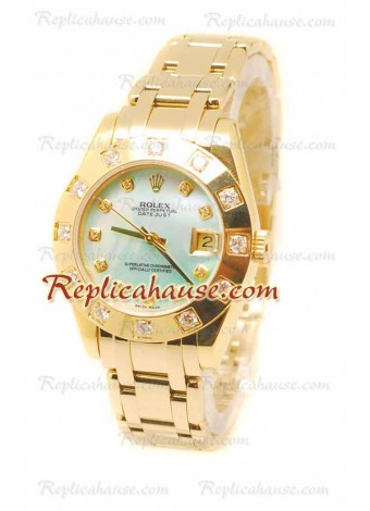 Pearlmaster Datejust Rolex Reloj Suizo en Oro Amarillo y Dial color Perla - 34MM