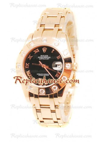 Datejust Rolex Reloj Suizo de imitación en Oro Rosa y Dial Negro - 34MM