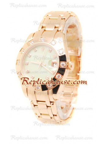 Pearlmaster Datejust Rolex Reloj Japonés en Oro Rosa y Dial verde perlado - 34MM