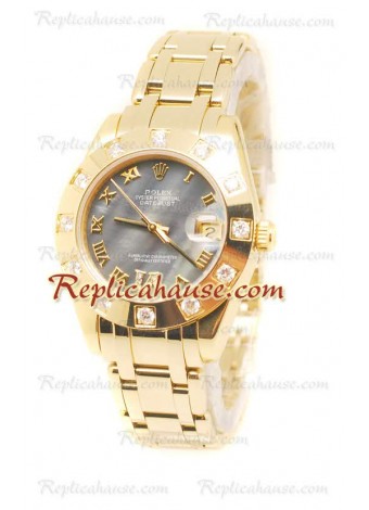 Pearlmaster Datejust Rolex Reloj Suizo en Oro Amarillo y Dial gris color Perla - 34MM