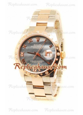 Datejust Rolex Reloj Suizo de imitación en dos tonos Oro Rosa y Dial Gris - 36MM