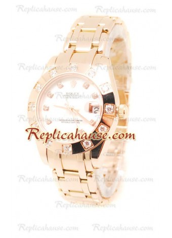 Pearlmaster Datejust Rolex Reloj Japonés en Oro Rosa con Dial Color Perlado - 34MM