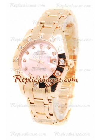 Pearlmaster Datejust Rolex Reloj Suizo en Oro Rosa con Dial Rosa Perlado - 34MM