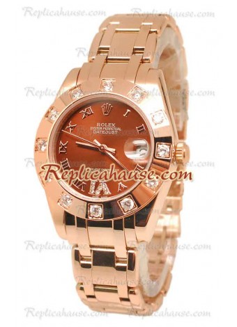 Datejust Rolex Reloj Suizo en Oro Rosa y Dial Marrón - 36MM