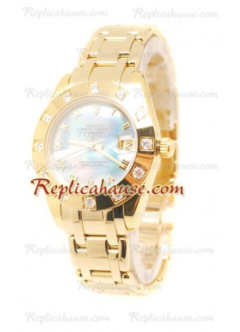 Pearlmaster Datejust Rolex Reloj Suizo en Oro Amarillo en el Dial Color Perla - 34MM
