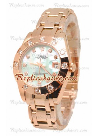 Pearlmaster Datejust Rolex Reloj Suizo en Oro Rosa con Dial Verde Perlado- 34MM