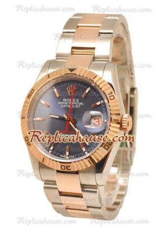 Datejust Turn O Graph Rolex Reloj Japonés in Rose Dial dorado Azul Marino 