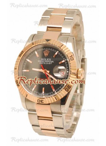 Datejust Turn O Graph Rolex Reloj Suizo in Dial en oro rosa Negro 