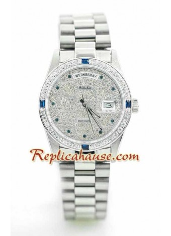 Rolex Réplica Day Date Silver - Diamond