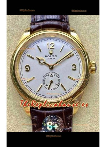 Reloj réplica suizo Rolex 1908 Perpetual con caja de oro amarillo y esfera blanca