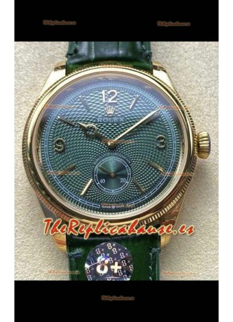 Reloj réplica suizo Rolex 1908 Perpetual con caja de oro amarillo y esfera verde