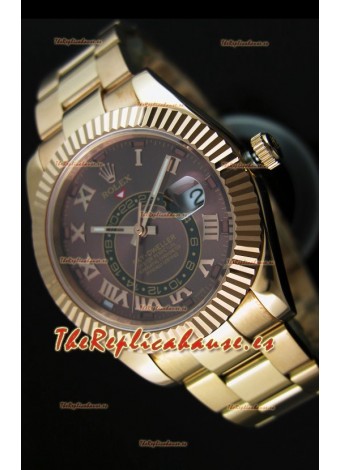 Rolex Sky-Dweller Reloj de Oro Amarillo de 18K, Dial Marrón con Numerales Romanos