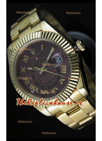 Rolex Sky-Dweller Reloj de Oro Amarillo de 18K en Dial Marrón y Numerales Romanos