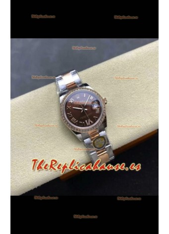 Reloj Rolex Superclon Datejust de 31 mm con esfera marrón y caja Oyster de oro rosa