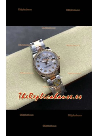 Reloj Rolex Superclon Datejust de 31 mm con esfera perlada y caja Oyster de oro rosa