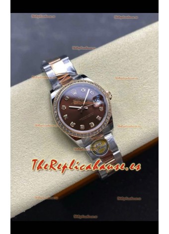 Reloj Rolex Superclon Datejust de 31 mm con esfera marrón y caja Oyster de oro rosa