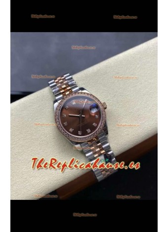 Reloj Rolex Superclon Datejust de 31 mm con esfera marrón y oro rosa