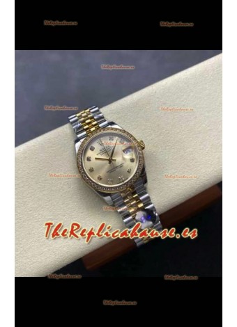Reloj Rolex Superclon Datejust de 31 mm con esfera dorada y oro amarillo