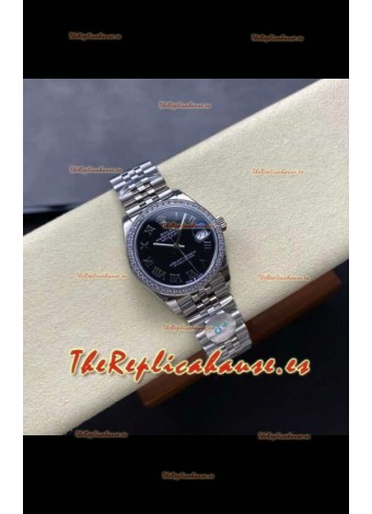 Reloj Rolex Superclon Datejust de 31 mm con esfera negra y caja de acero