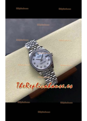Reloj Rolex Superclon Datejust de 31 mm con esfera perlada y caja de acero