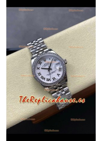 Reloj Rolex Superclon Datejust de 31 mm con esfera blanca y caja de acero