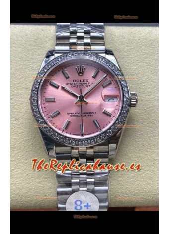 Reloj Rolex Superclon Datejust de 31 mm con esfera rosa y caja de acero