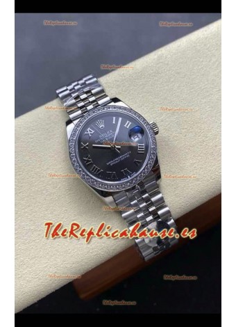 Reloj Rolex Superclon Datejust de 31 mm con esfera gris y caja de acero