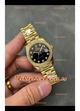 Reloj Rolex Datejust para mujer, 28 mm, esfera negra, oro amarillo, superréplica