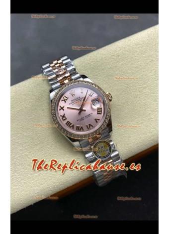 Reloj Rolex Superclon Datejust de 31 mm con esfera rosa y oro rosa