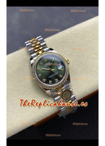 Reloj Rolex Superclon Datejust de 31 mm con esfera verde y oro amarillo