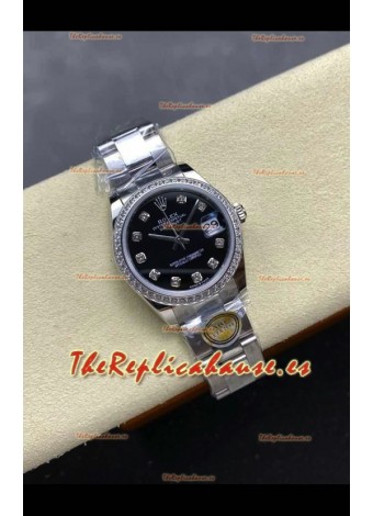 Reloj Rolex Superclon Datejust de 31 mm con esfera negra y caja de acero
