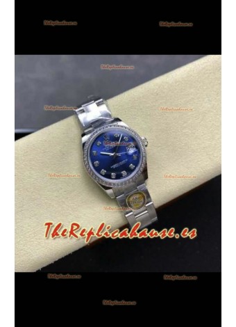 Reloj Rolex Superclon Datejust de 31 mm con esfera azul y caja de acero