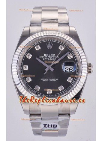Reloj Datejust Superclon 126334 con esfera gris y diamantes, 41 mm, MVMNT con volante de inercia variable 3235