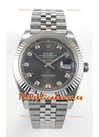 Reloj Datejust Superclon 126334 con esfera gris y diamantes, 41 mm, MVMNT con volante de inercia variable 3235