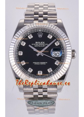 Reloj Datejust Superclon 126334 con esfera de diamantes negros, 41 mm, MVMNT con volante de inercia variable 3235