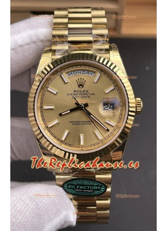 Reloj Rolex Day Date 228238 de oro amarillo con esfera dorada tipo bastón, réplica perfecta