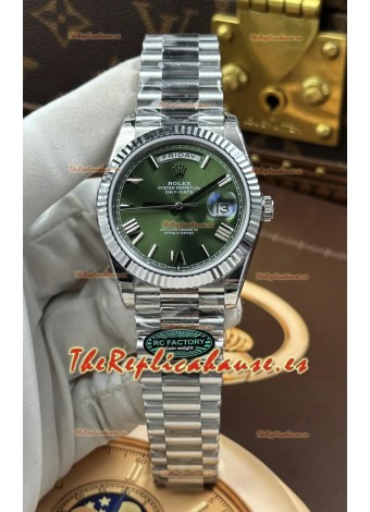 Reloj Rolex Day Date 228236 de acero inoxidable con esfera verde y números romanos, réplica de alta calidad