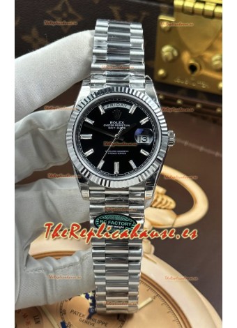 Reloj Rolex Day Date 228236 de acero inoxidable con esfera de cristal negro, réplica de alta calidad