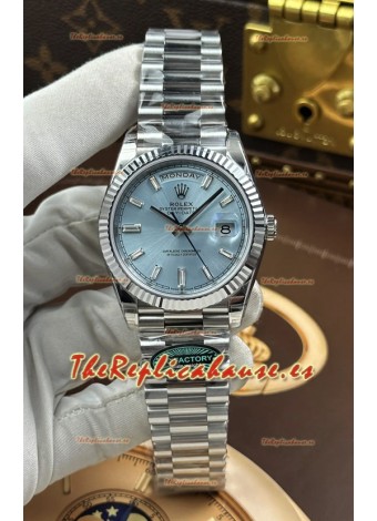 Reloj Rolex Day Date 228236 de acero inoxidable con esfera de cristal azul hielo, réplica de alta calidad