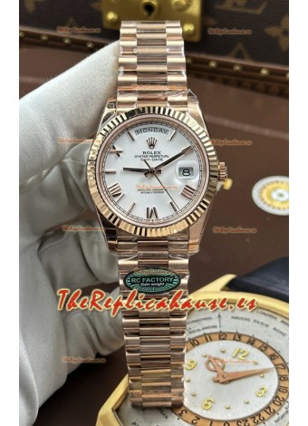 Reloj Rolex Day Date 228236 de oro rosa con esfera blanca y números romanos, réplica de alta calidad