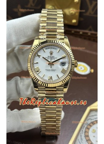 Reloj Rolex Day Date 228238 de oro amarillo con esfera blanca y números romanos, réplica de alta calidad