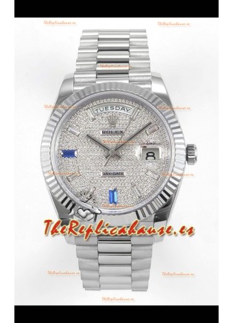 Reloj Rolex Day Date con esfera de diamantes de 40 mm, réplica perfecta