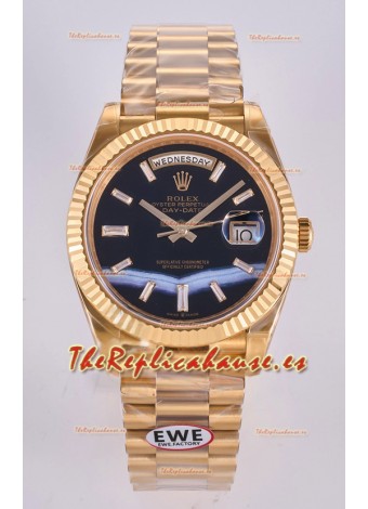 Reloj Rolex Day Date de oro amarillo con esfera negra personalizada de 40 mm, réplica súper original