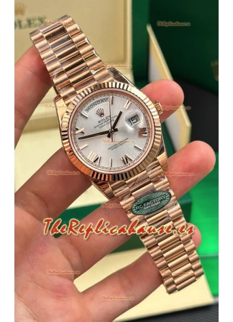 Reloj Rolex Day Date 228236 de oro rosa, acero, esfera romana, superclon