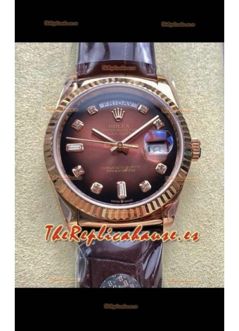 Reloj Rolex Day Date 128235, oro rosa, esfera marrón degradada, superclon