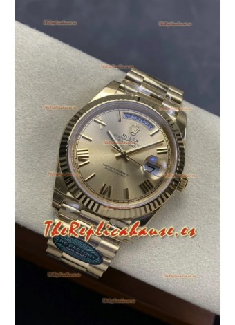 Reloj Rolex Day Date 228238 de oro amarillo con esfera romana dorada, superclon