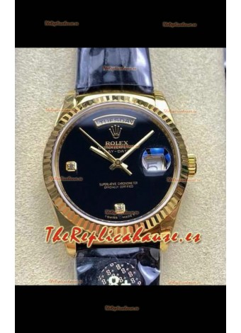 Reloj Rolex Day Date 128238 de oro amarillo con esfera negra, réplica de alta calidad