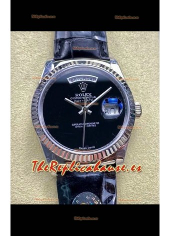 Reloj Rolex Day Date 128236 de acero inoxidable con esfera negra, réplica de alta calidad