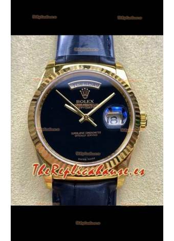 Reloj Rolex Day Date 128238 de oro amarillo con esfera negra, réplica de alta calidad